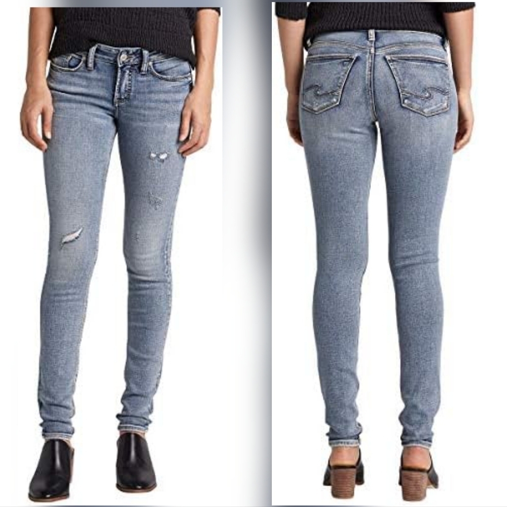 Silver Suki Skinny Jeans Womens 28 Blue Distressed Stretch Denim 28x29 Low Rise